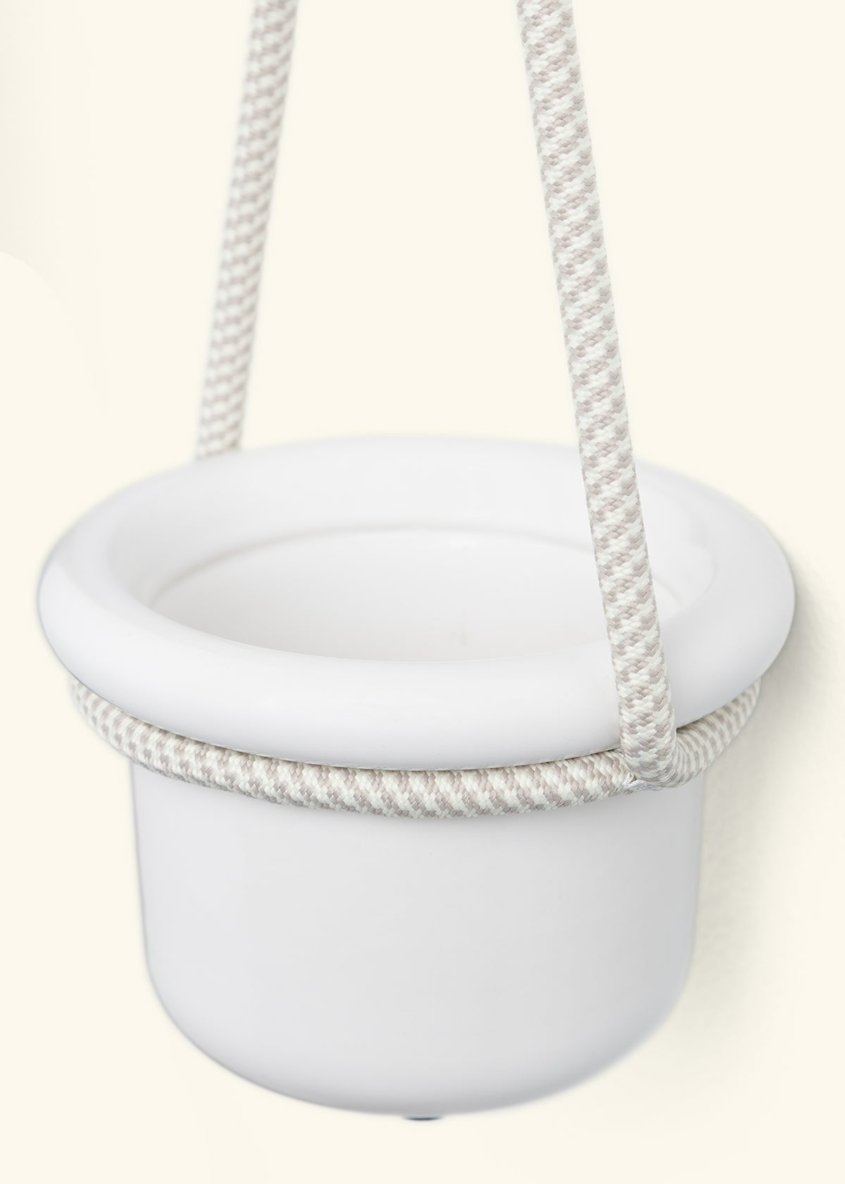 White Fat Lip Planter with Sandstone Rope
