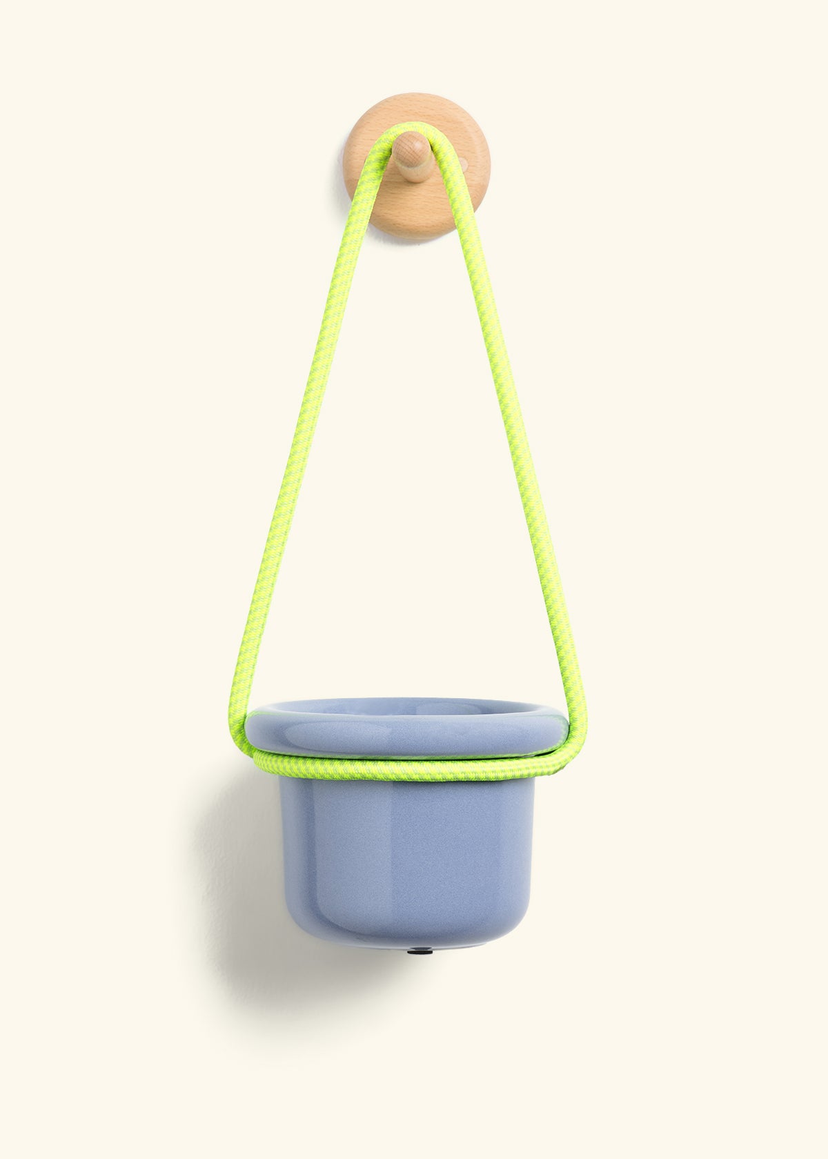 Blue Fat Lip Planter with Beach Wood Wall Mount and Neon Rope
