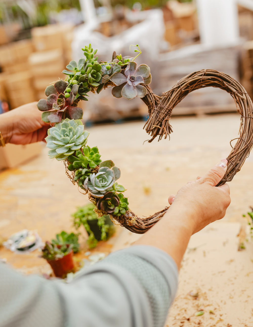Handmade Succulent Heart Wreath