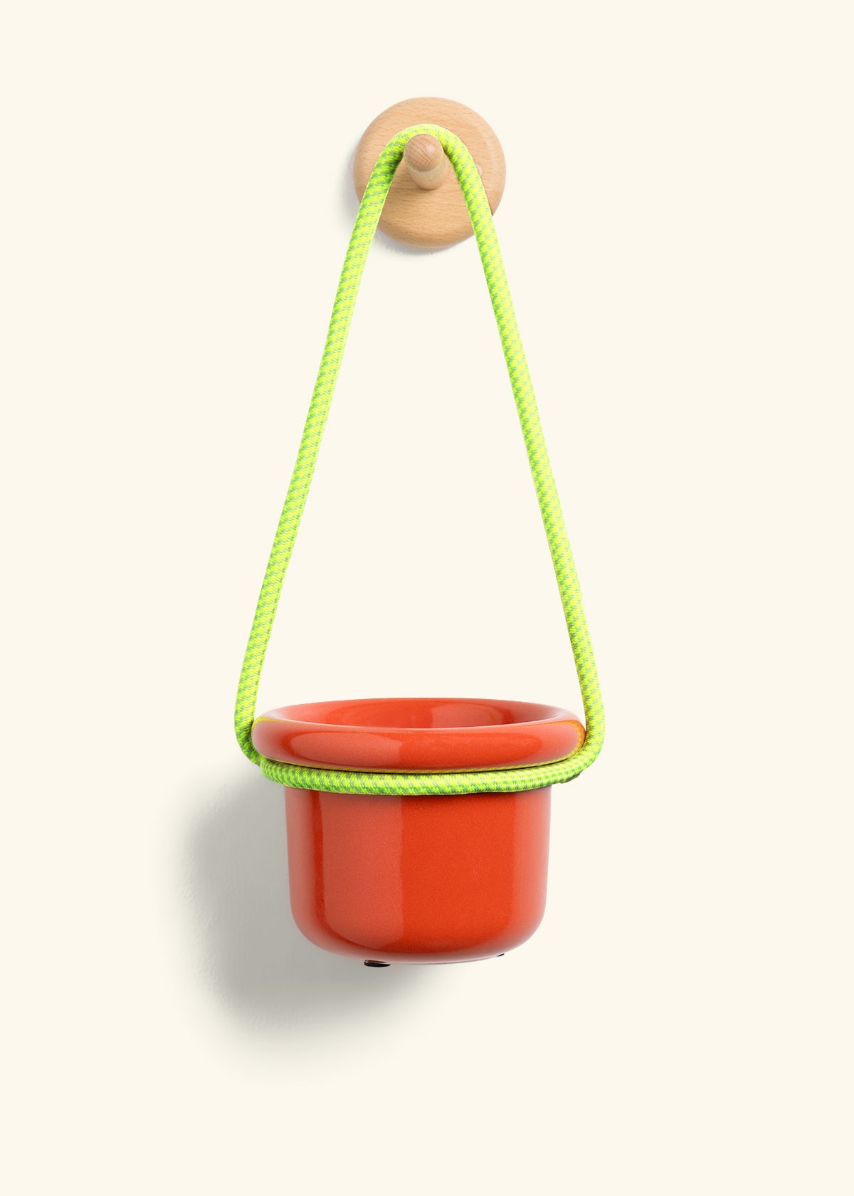 Red Fat Lip Planter with Beach Wood Wall Mount and Neon Rope