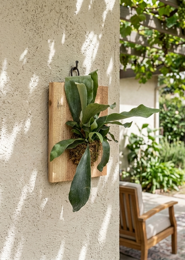 Mounted Staghorn Fern on Wood Plank